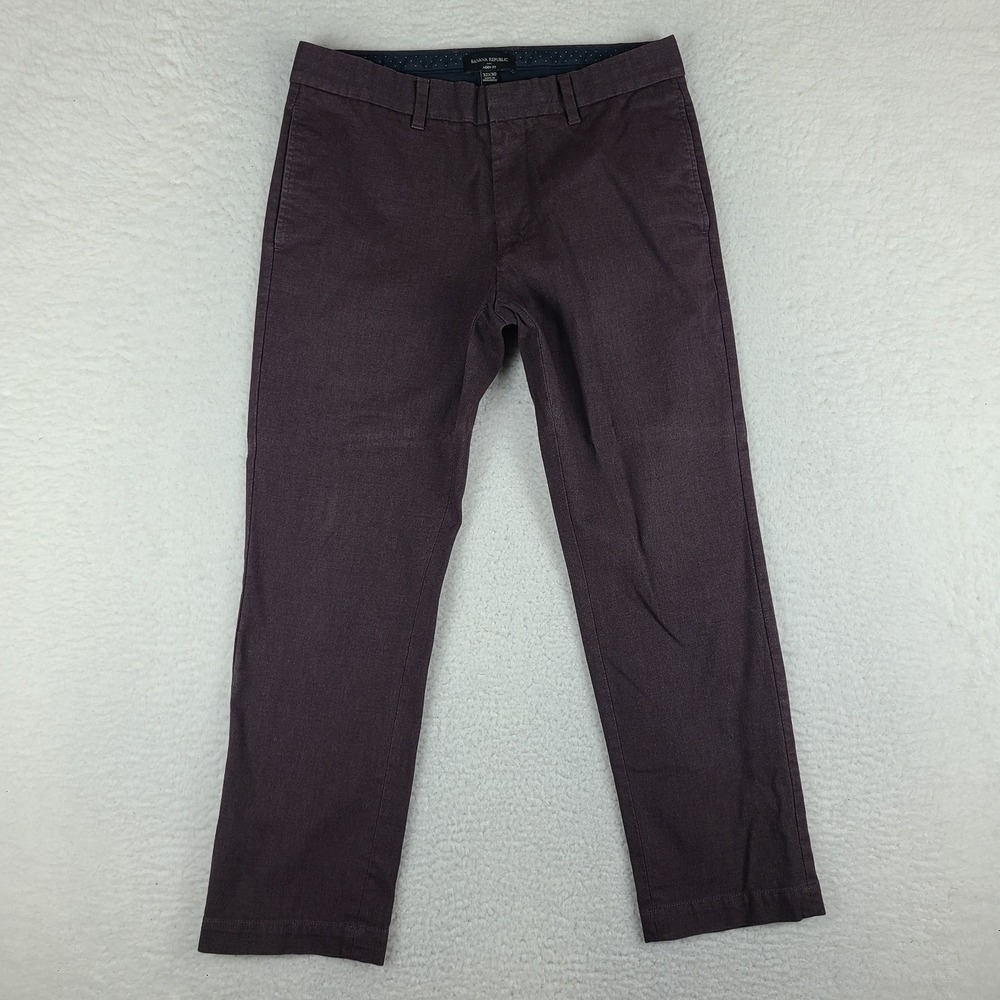 Banana Republic Aiden Pants Mens 32x30 Maroon Red Dress Chino Cotton Polyester